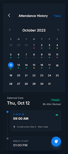 Attendance history calendar