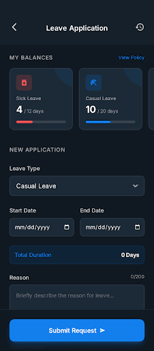 Leave application portal