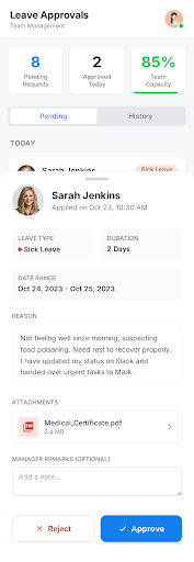 Manager leave approval center